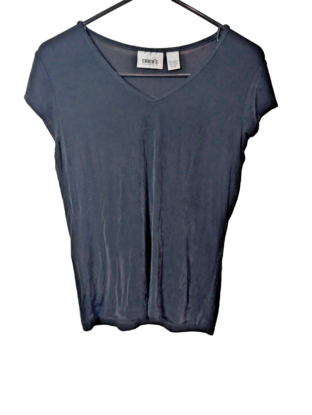 Chico's Travelers Shirt Top Tunic Blouse Women's Size Small (0) Black Stretchy